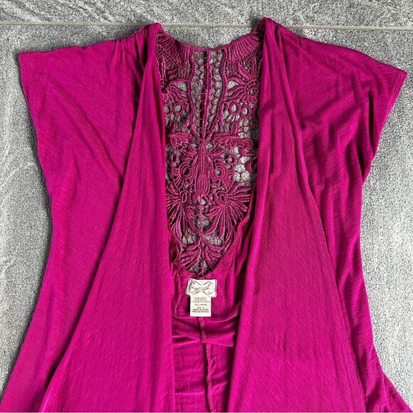 EUC Eyelash Couture Short Cap Sleeve Open Cardigan Pockets Lace Back Cut Out S - Picture 3 of 14